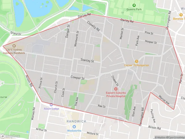 AU PostCode 2031 Suburbs Map for Randwick - North