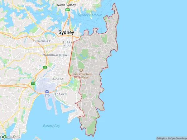 Sydney Eastern Suburbs, New South Wales Polygon Area Map