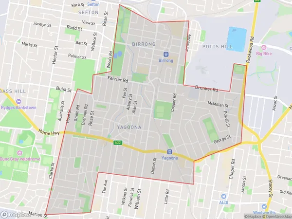 ZipCode 2143 Areas Map for Yagoona - Birrong