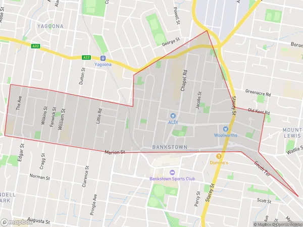 Bankstown North, New South Wales Polygon Area Map