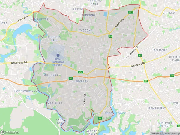 Bankstown, New South Wales Polygon Area Map