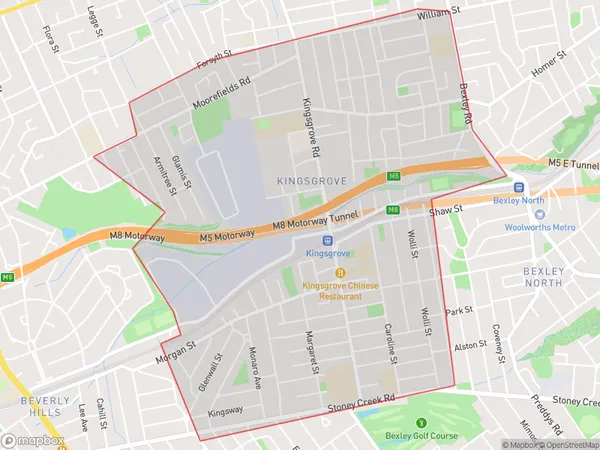 Kingsgrove (North) Earlwood, New South Wales Polygon Area Map