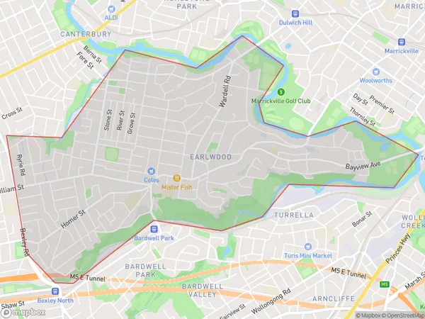 Earlwood, New South Wales Polygon Area Map