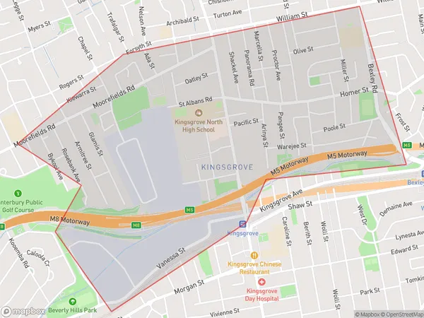 Kingsgrove North, New South Wales Polygon Area Map