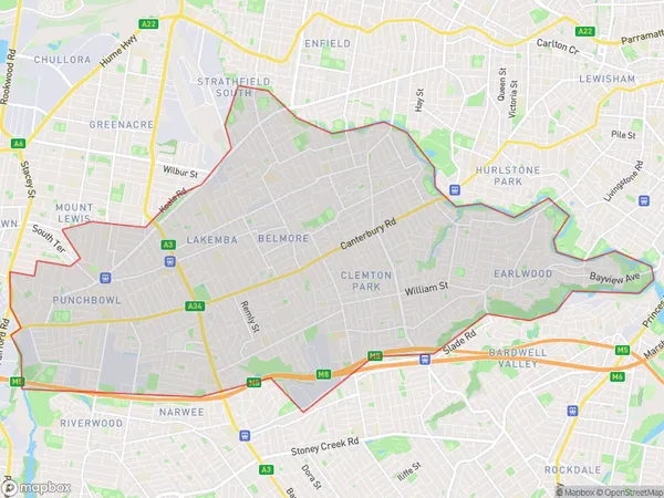 Canterbury, New South Wales Polygon Area Map