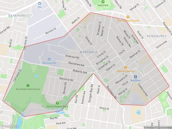 Mortdale Penshurst, New South Wales Polygon Area Map