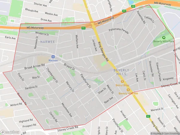 ZipCode 2209 Areas Map for Narwee - Beverly Hills