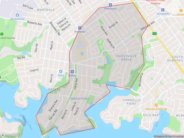 ZipCode 2220 Areas Map for Oatley - Hurstville Grove