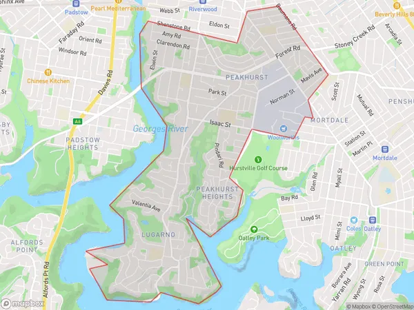 ZipCode 2210 Areas Map for Peakhurst - Lugarno