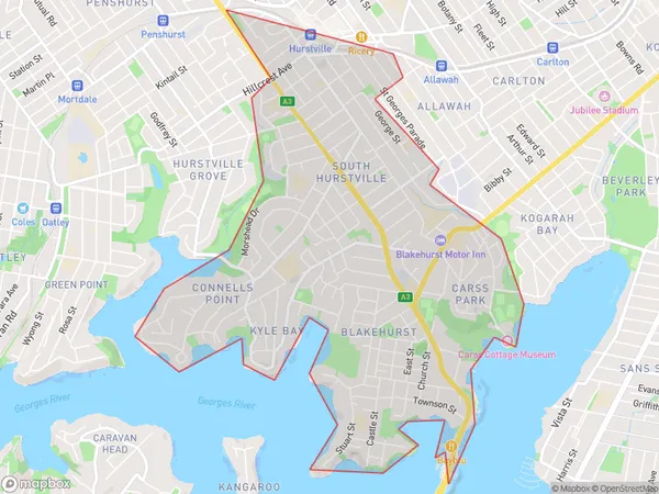 ZipCode 2221 Areas Map for South Hurstville - Blakehurst