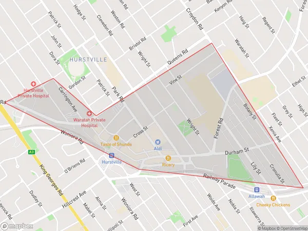 Hurstville Central, New South Wales Polygon Area Map