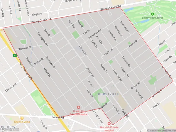 Hurstville North, New South Wales Polygon Area Map