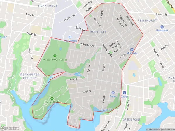 Mortdale Oatley, New South Wales Polygon Area Map