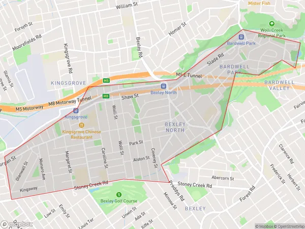 AU PostCode 2208 Suburbs Map for Kingsgrove (South) - Bardwell Park