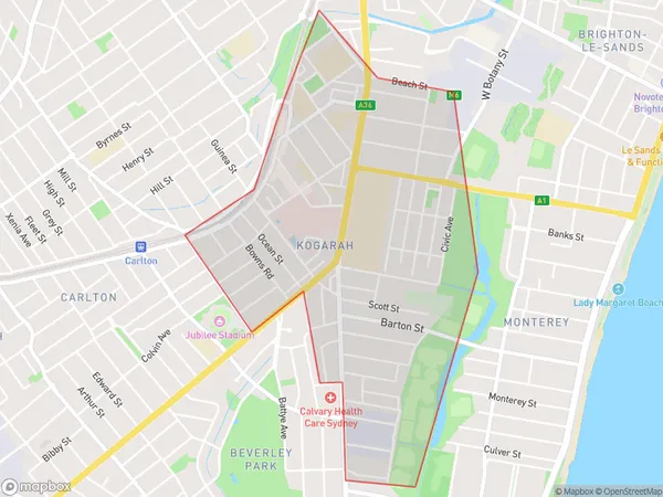 AU PostCode 2217 Suburbs Map for Kogarah