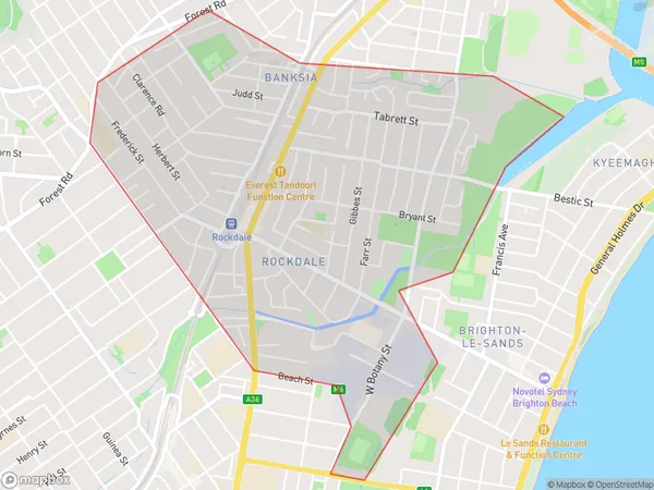 ZipCode 2216 Areas Map for Rockdale - Banksia