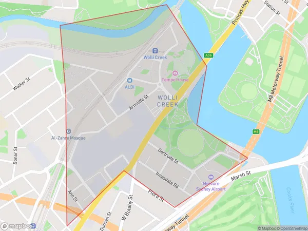 Wolli Creek, New South Wales Polygon Area Map