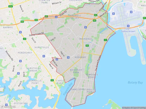 Kogarah Rockdale, New South Wales Polygon Area Map