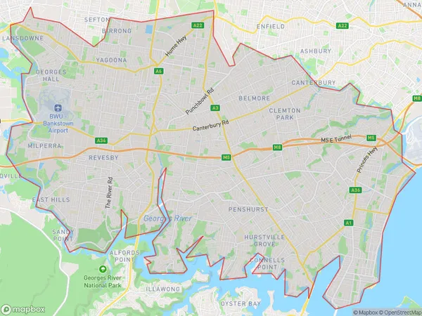 Sydney Inner South West, New South Wales Polygon Area Map