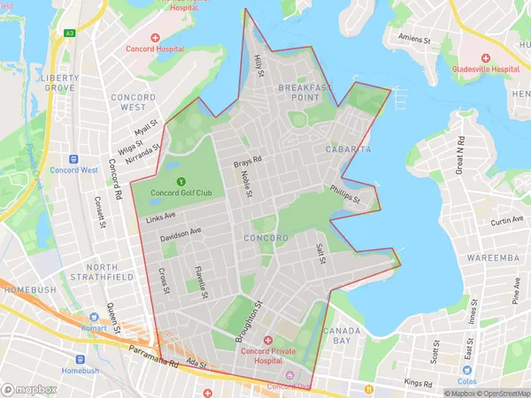 ZipCode 2137 Areas Map for Concord - Mortlake - Cabarita