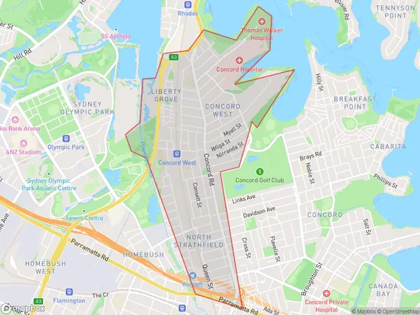 Concord West North Strathfield, New South Wales Polygon Area Map