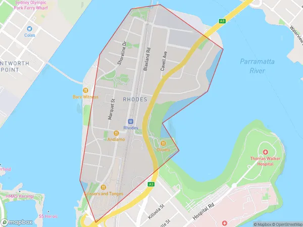 Rhodes, New South Wales Polygon Area Map