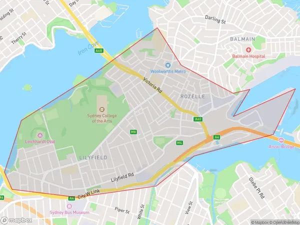 AU PostCode 2040 Suburbs Map for Lilyfield - Rozelle