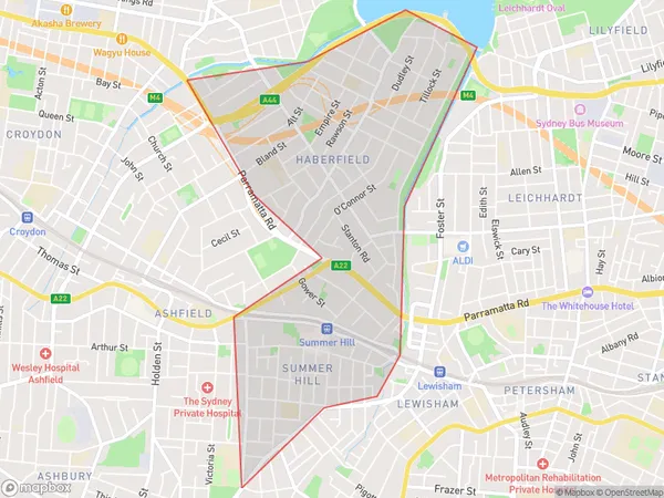 Haberfield Summer Hill, New South Wales Polygon Area Map