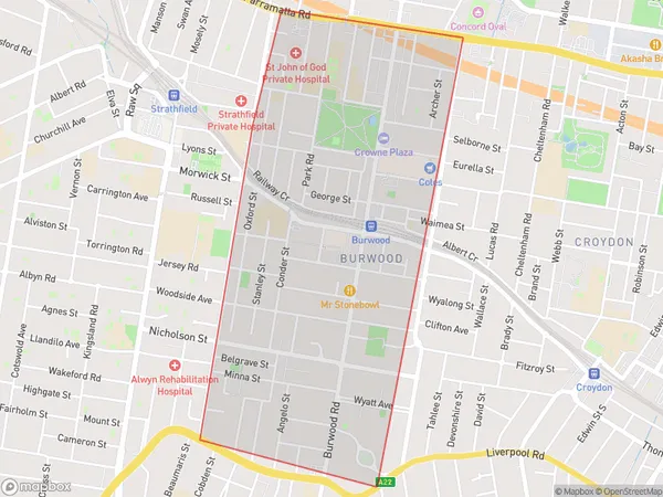 Burwood (NSW), New South Wales Polygon Area Map