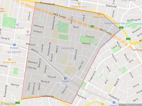 Croydon, New South Wales Polygon Area Map