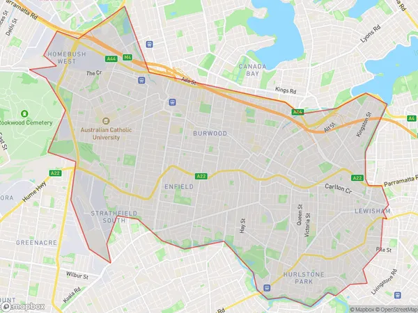 Strathfield Burwood Ashfield, New South Wales Polygon Area Map