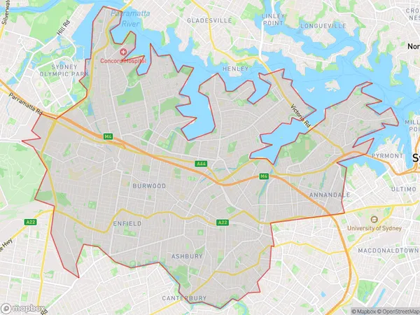 Sydney Inner West, New South Wales Polygon Area Map