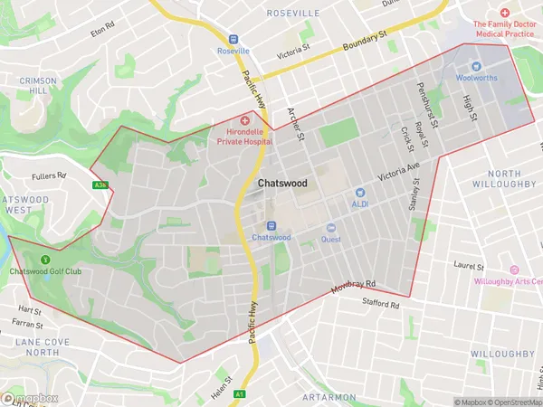 ZipCode 1570 Areas Map for Chatswood (East) - Artarmon