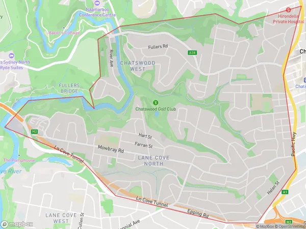 AU PostCode 2067 Suburbs Map for Chatswood (West) - Lane Cove North