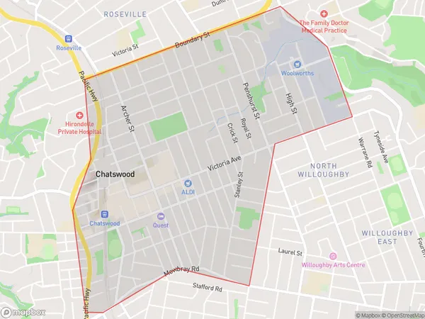 Chatswood East, New South Wales Polygon Area Map