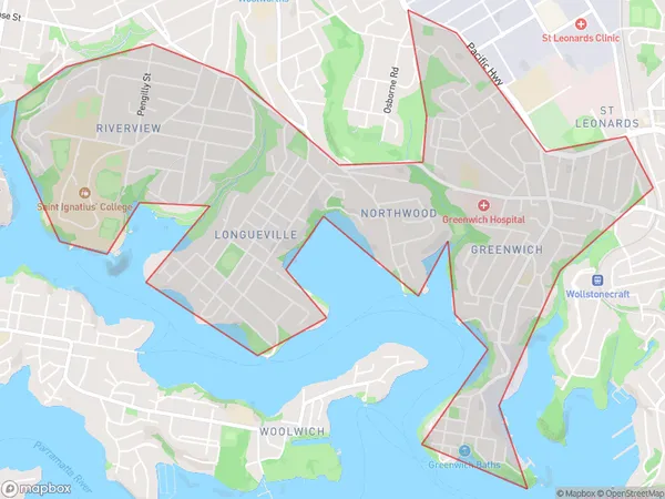 Greenwich Riverview, New South Wales Polygon Area Map