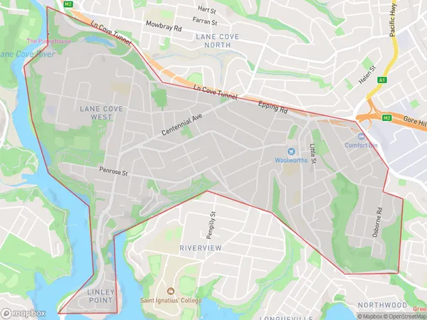 Lane Cove, New South Wales Polygon Area Map