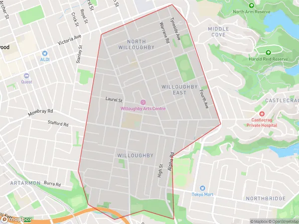 Willoughby, New South Wales Polygon Area Map