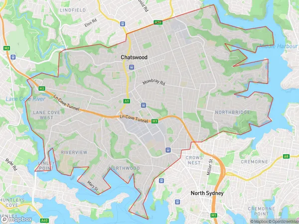 Chatswood Lane Cove, New South Wales Polygon Area Map