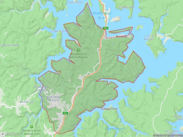 Berowra Brooklyn Cowan, New South Wales Polygon Area Map