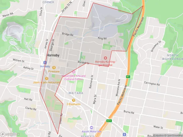 Hornsby East, New South Wales Polygon Area Map