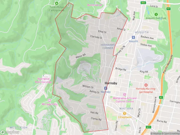 Hornsby West, New South Wales Polygon Area Map