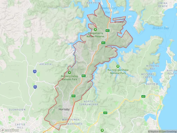 Hornsby, New South Wales Polygon Area Map