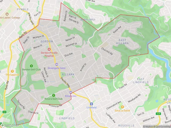 Gordon Killara, New South Wales Polygon Area Map