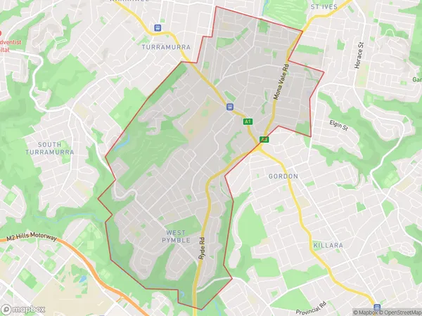 Pymble, New South Wales Polygon Area Map