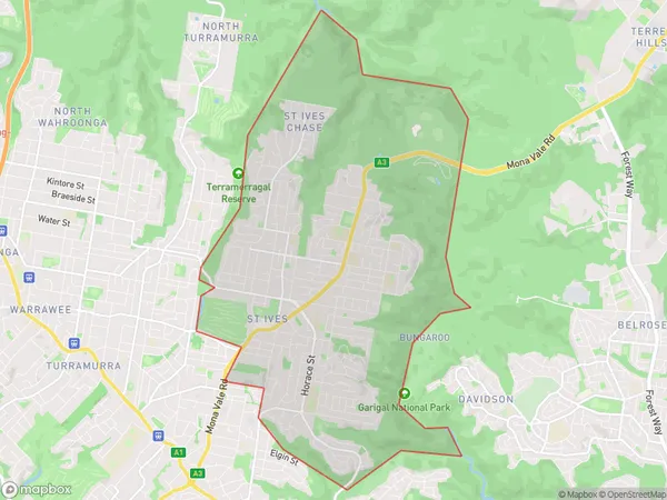 St Ives, New South Wales Polygon Area Map