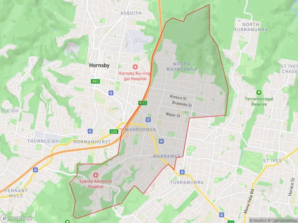 Wahroonga (East) Warrawee, New South Wales Polygon Area Map