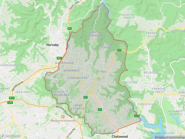 Ku-ring-gai, New South Wales Polygon Area Map