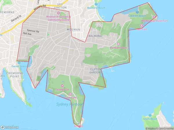 Mosman South, New South Wales Polygon Area Map