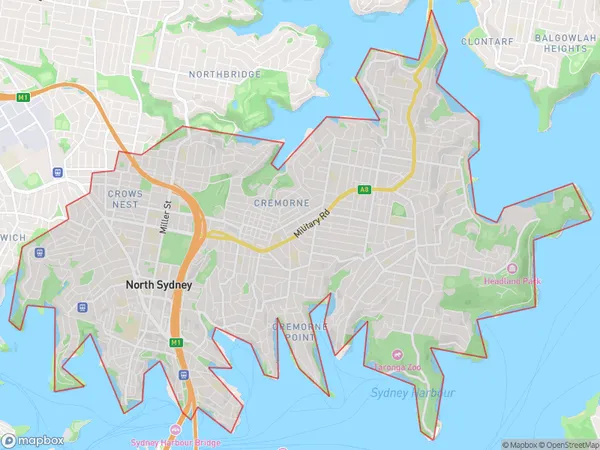 North Sydney Mosman, New South Wales Polygon Area Map